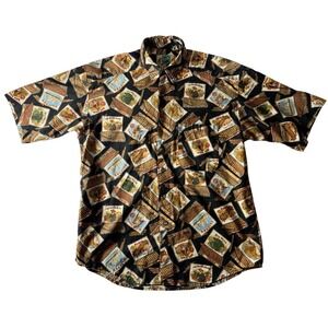 Vintage Johnny Cotton‎ Shirt Mens M Brown Hawaiian USA Cigars